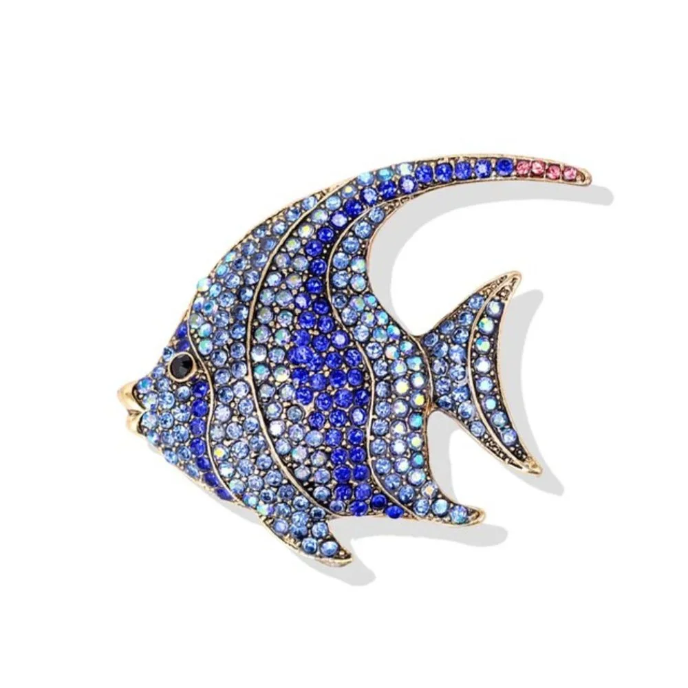 Blue Rhinestone Angelfish Pin Broach - Picture 1 of 4